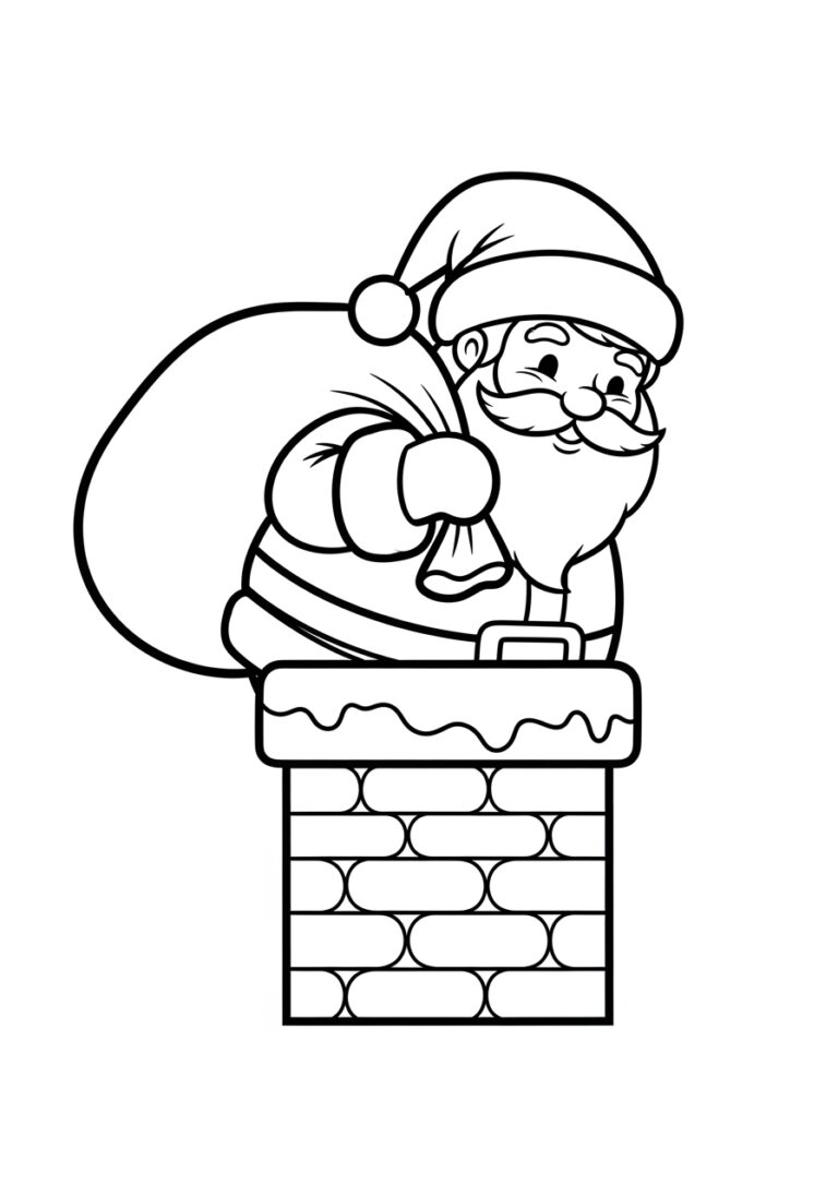 Santa Going Down the Chimney Coloring Page Santa Going Down the Chimney Coloring Page