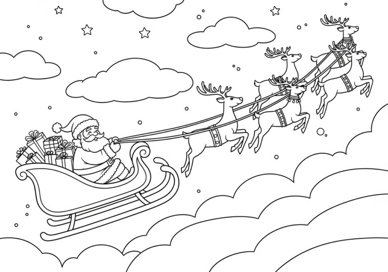 Santa on a Sleigh Coloring Page Santa on a Sleigh Coloring Page
