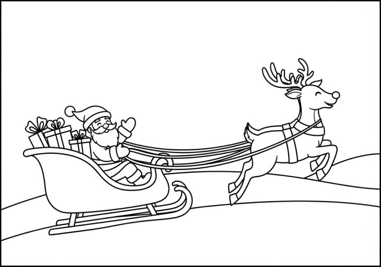 Santa on Sleigh Coloring Page Santa on Sleigh Coloring Page