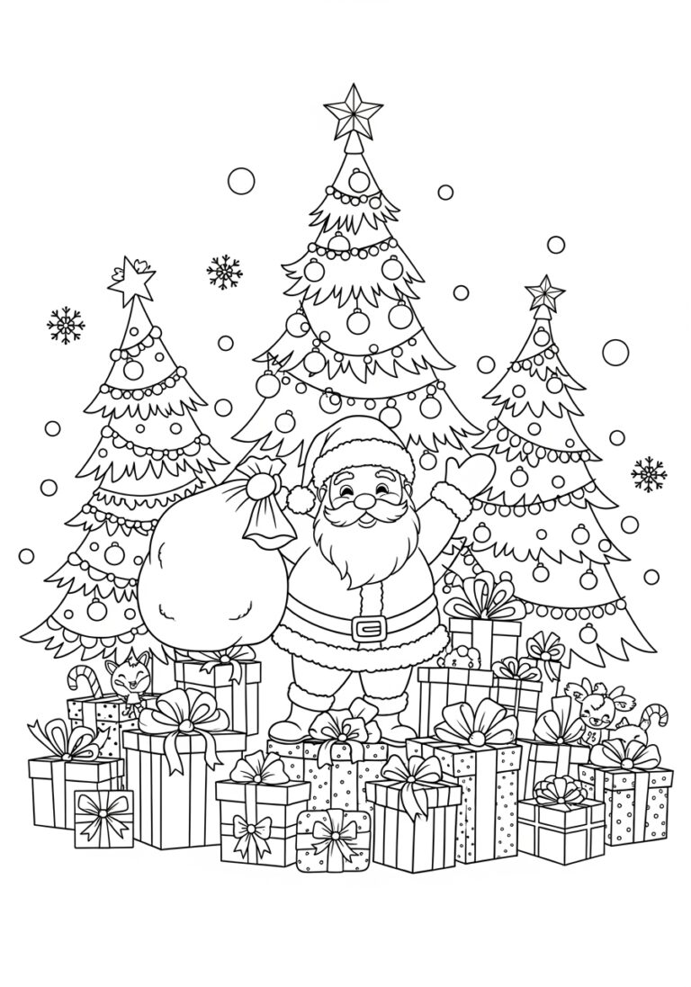 Santa Tree Coloring Page Santa Tree Coloring Page