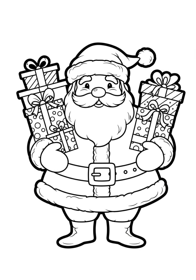 Santa with Presents Coloring Page Santa with Presents Coloring Page