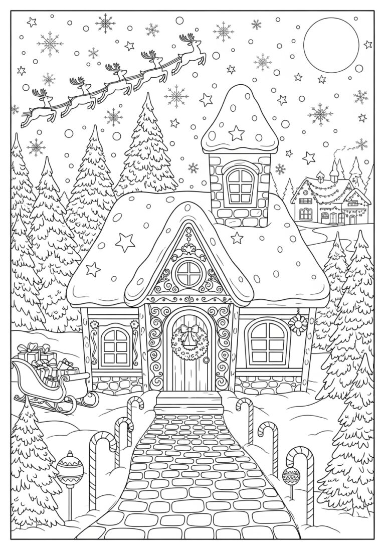 Santa’s House Coloring Page Santa’s House Coloring Page