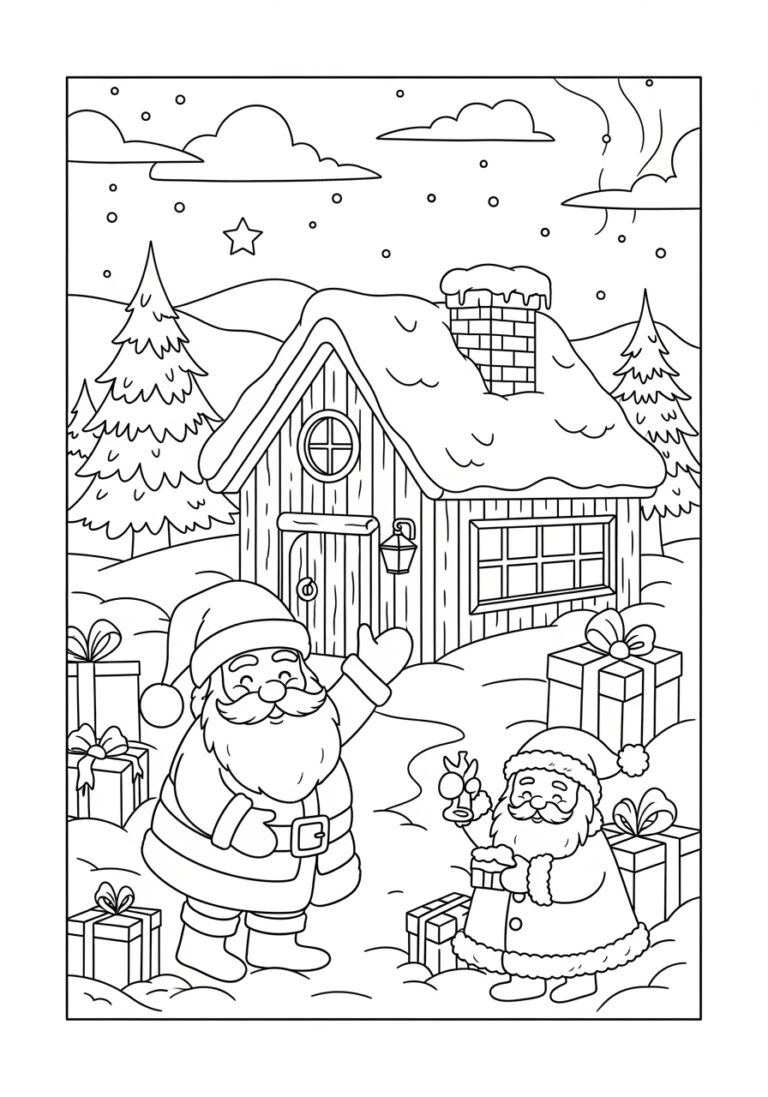 Santa’s Workshop Coloring Page Santa’s Workshop Coloring Page