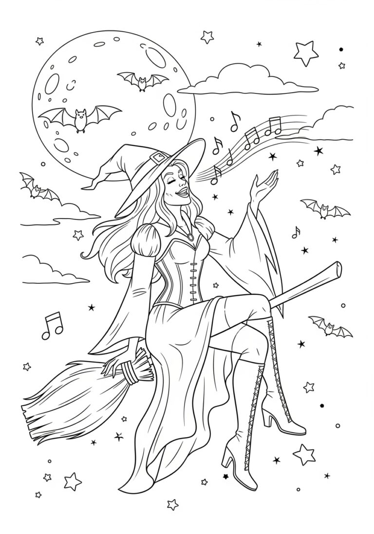 Sarah Sanderson Singing on Broom Coloring Page Sarah Sanderson Singing on Broom Coloring Page