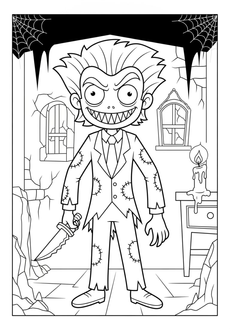 Scary Cartoon Coloring Page to Print and Color Scary Cartoon Coloring Page to Print and Color
