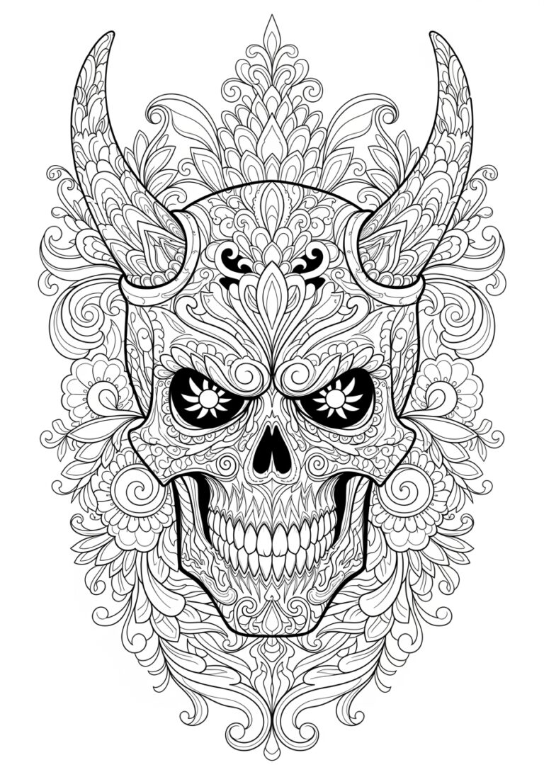 Scary Demon Skull Coloring Page Scary Demon Skull Coloring Page