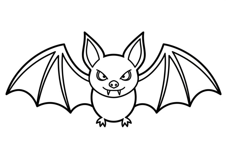 Scary Fanged Bat Coloring Page to Print Out and Color Scary Fanged Bat Coloring Page to Print Out and Color