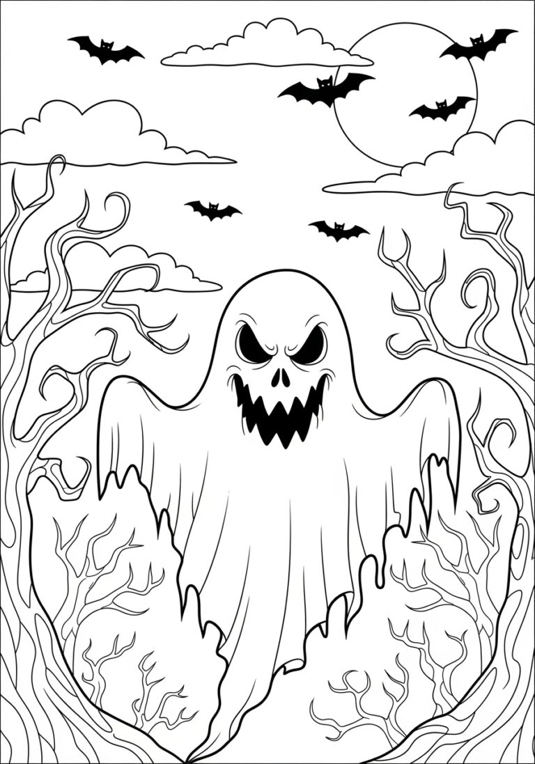 Scary Ghost Coloring Page to Print Out and Color