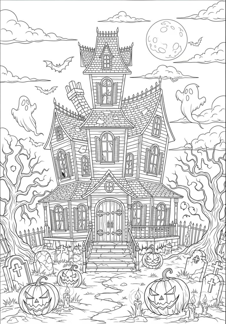 Scary Haunted House Coloring Page to Print Out and Color Scary Haunted House Coloring Page to Print Out and Color