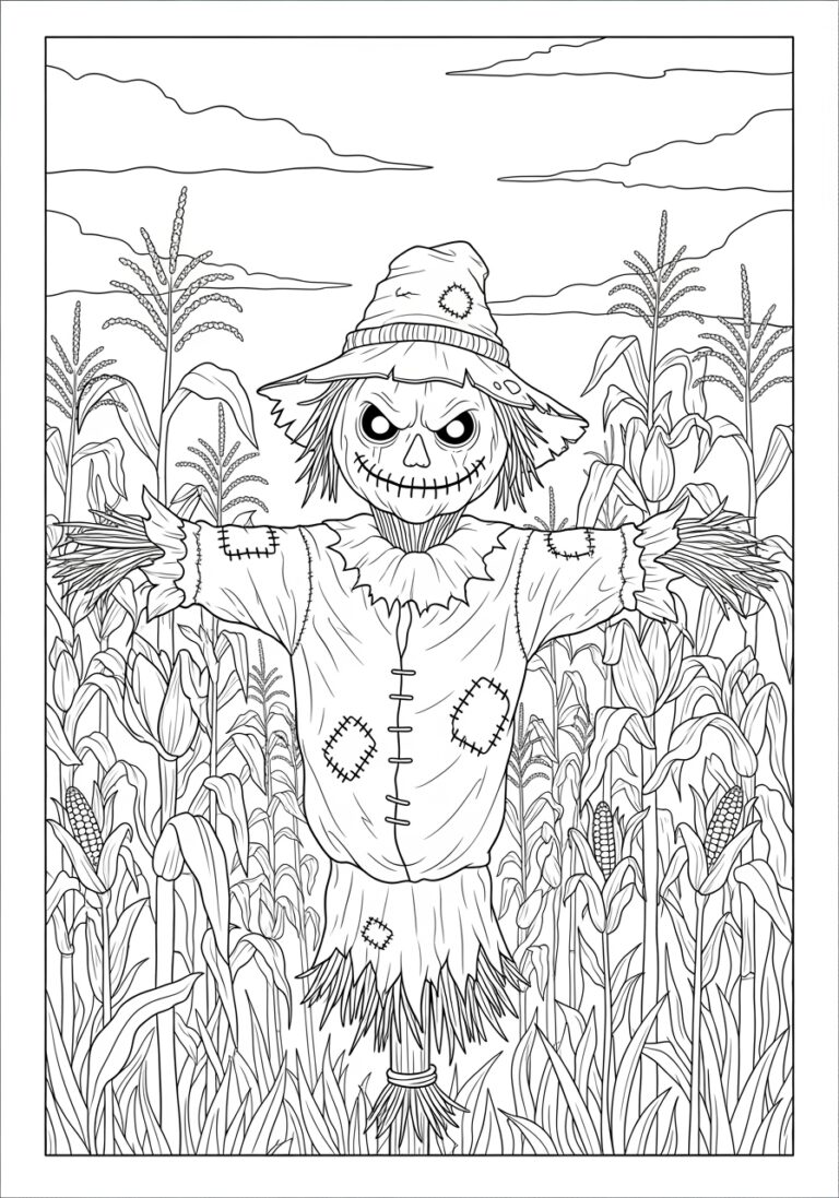 Scary Scarecrow Coloring Page to Print Out and Color Scary Scarecrow Coloring Page to Print Out and Color