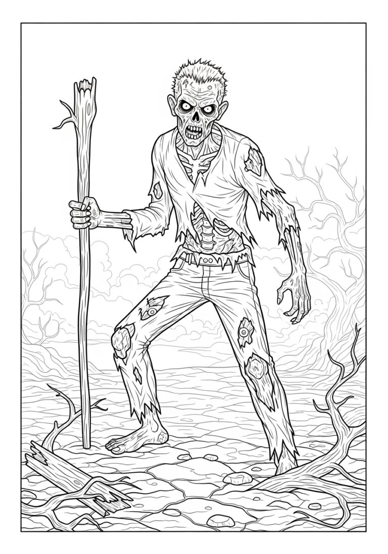 Scary Zombie Coloring Page to Print Out and Color