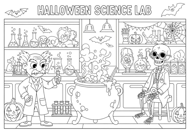 Science Halloween Coloring Page to Print and Color