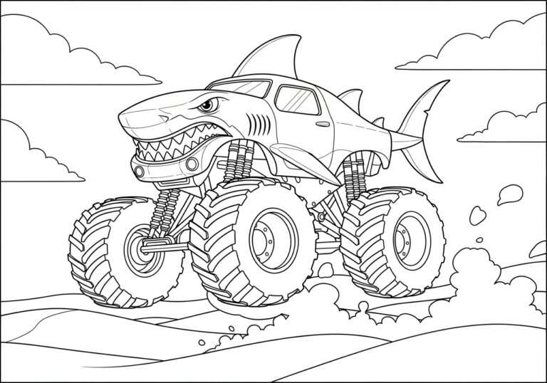 Shark Monster Truck Coloring Page