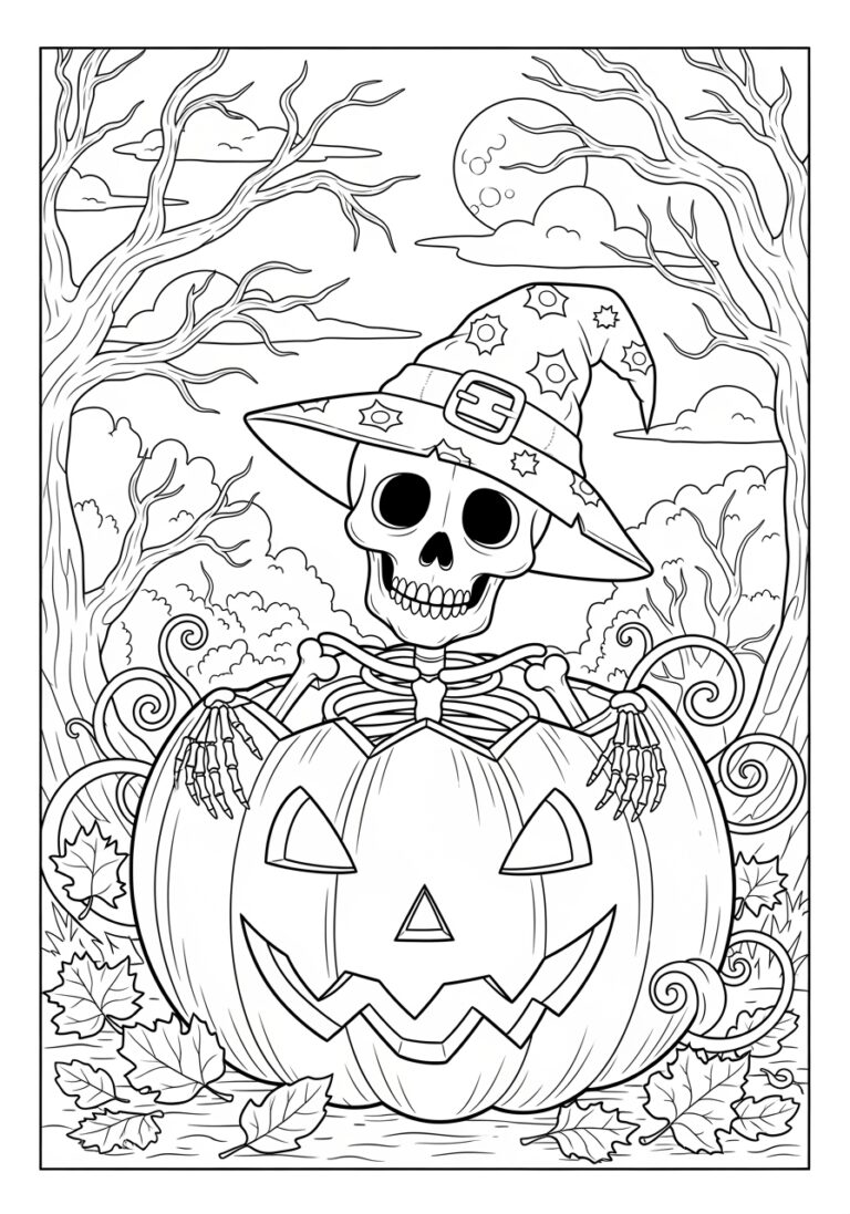 Skeleton Pumpkin Coloring Page to Print Out and Color Skeleton Pumpkin Coloring Page to Print Out and Color
