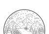 Ski Lodge Mountain Snow Globe Coloring Page