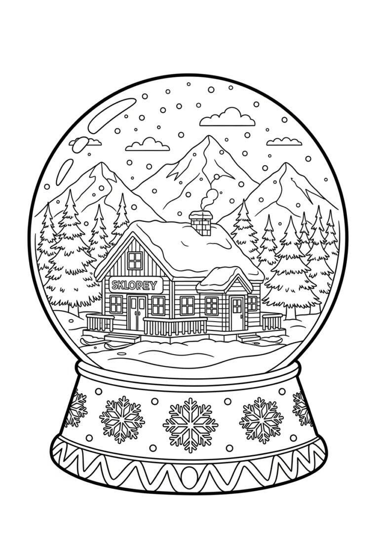 Ski Lodge Mountain Snow Globe Coloring Page Ski Lodge Mountain Snow Globe Coloring Page