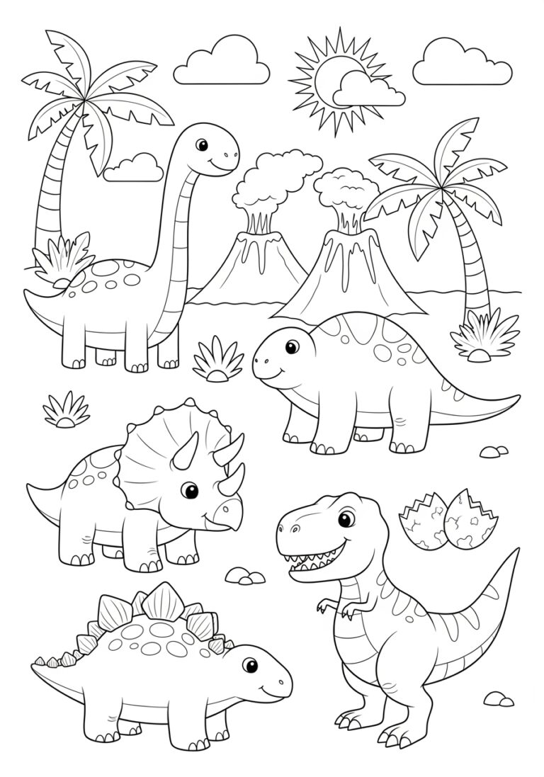 Small Dinosaur Coloring Page to Print Out and Color