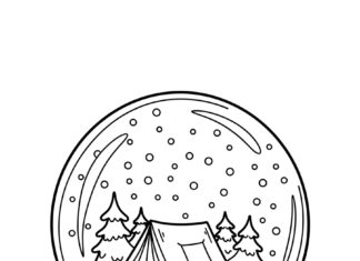 Snow Globe with Camping Tent in Snow Coloring Page