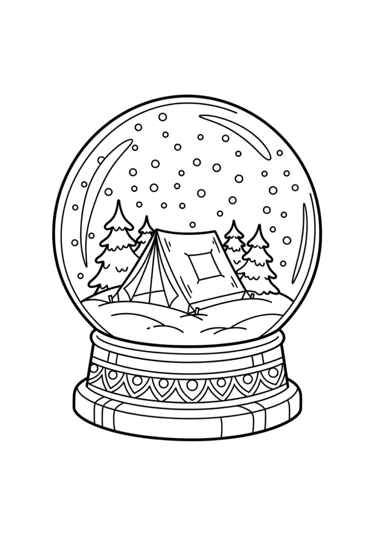 Snow Globe with Camping Tent in Snow Coloring Page