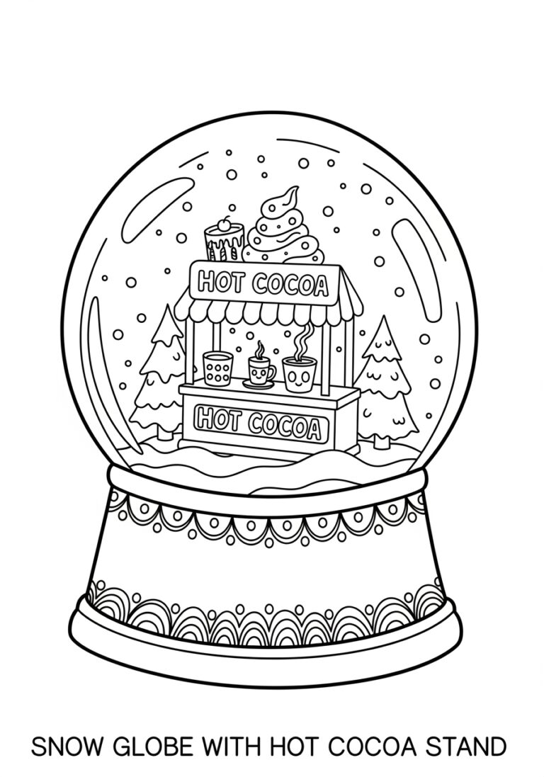 Snow Globe with Hot Cocoa Stand Coloring Page Snow Globe with Hot Cocoa Stand Coloring Page
