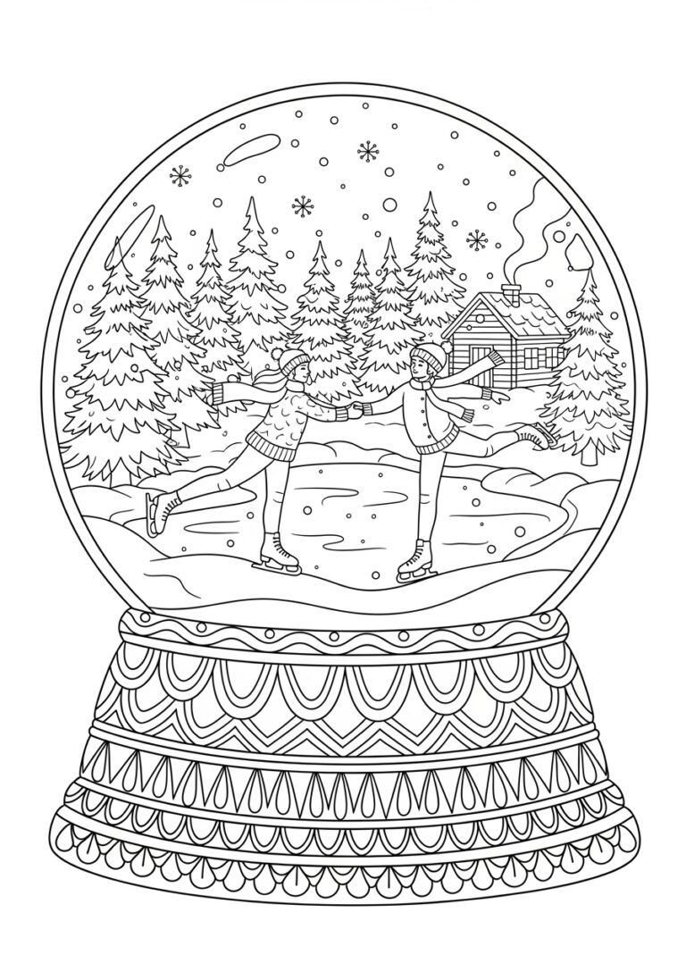 Snow Globe with Ice Skater Coloring Page