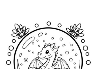 Snow Globe with Magical Dragon Coloring Page