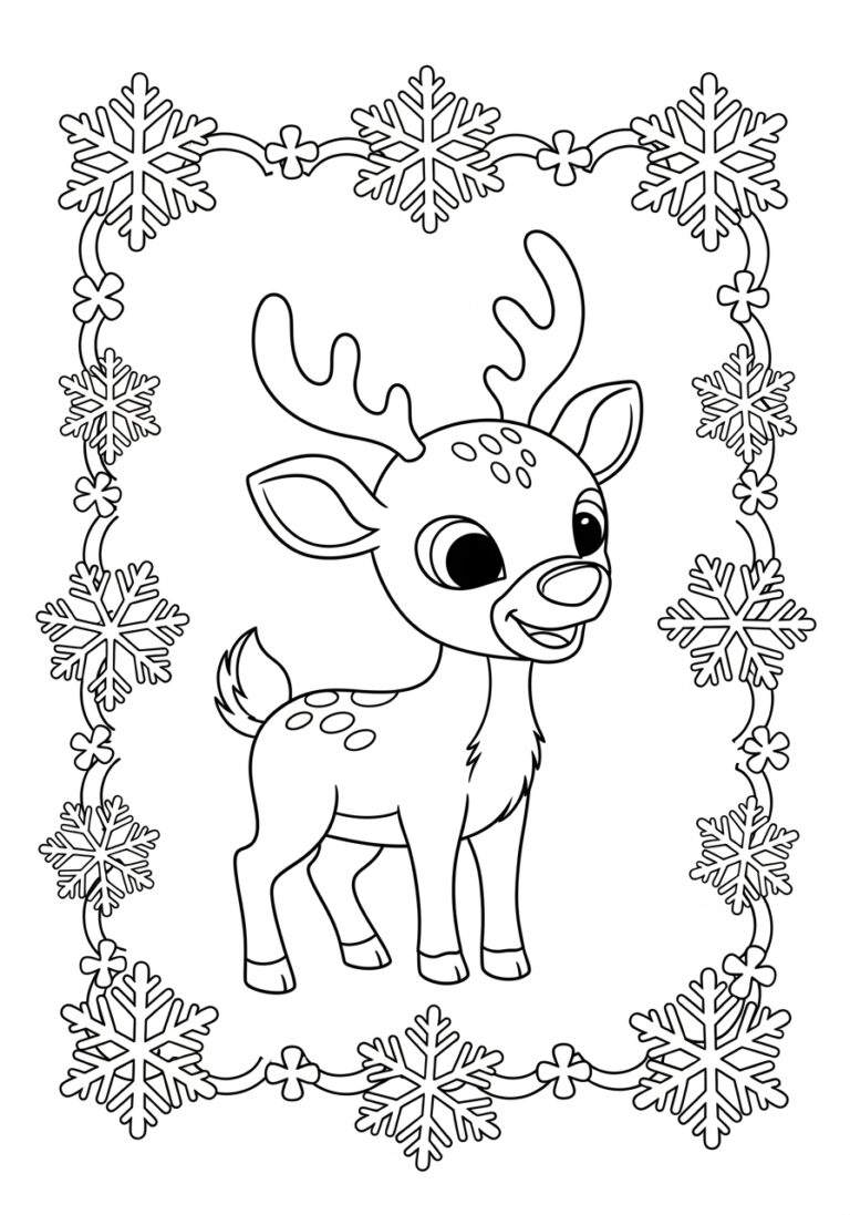 Snowflake Frame Rudolph Coloring Page