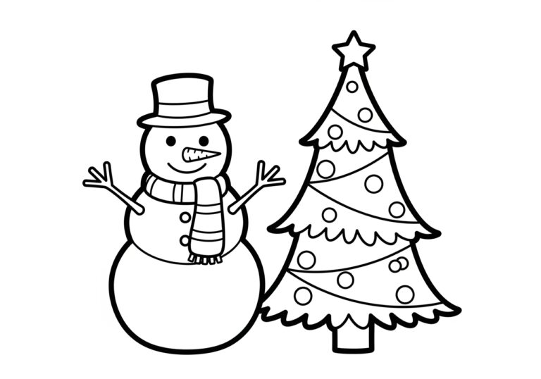 Snowman Christmas Tree Coloring Page Snowman Christmas Tree Coloring Page
