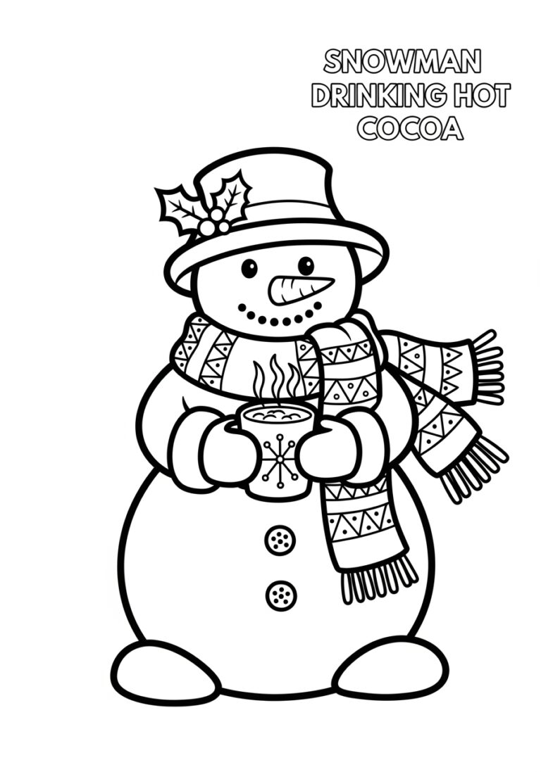 Snowman Coloring Page Drinking Hot Cocoa Snowman Coloring Page Drinking Hot Cocoa