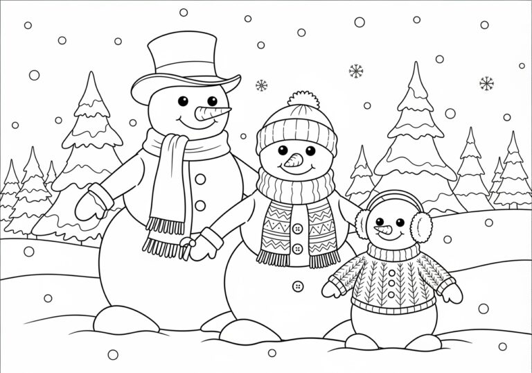 Snowman Coloring Page Family Trio Snowman Coloring Page Family Trio