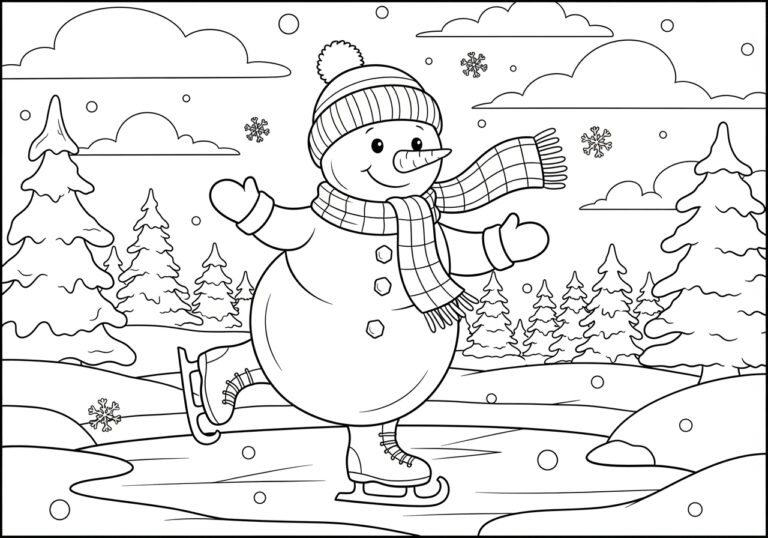 Snowman Coloring Page Ice Skating Scene Snowman Coloring Page Ice Skating Scene