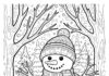 Snowman Coloring Page in Winter Forest