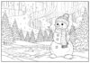 Snowman Coloring Page Under Northern Lights