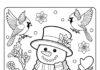 Snowman Coloring Page with Cardinal Birds