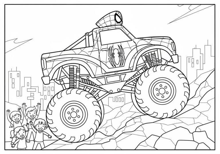 Spiderman Monster Truck Coloring Page to Print Out