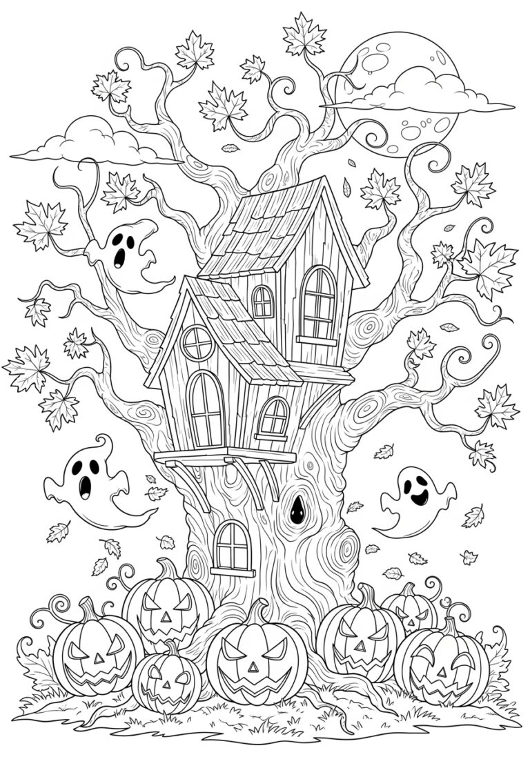Spooky Halloween Coloring Page to Print Out and Color Spooky Halloween Coloring Page to Print Out and Color