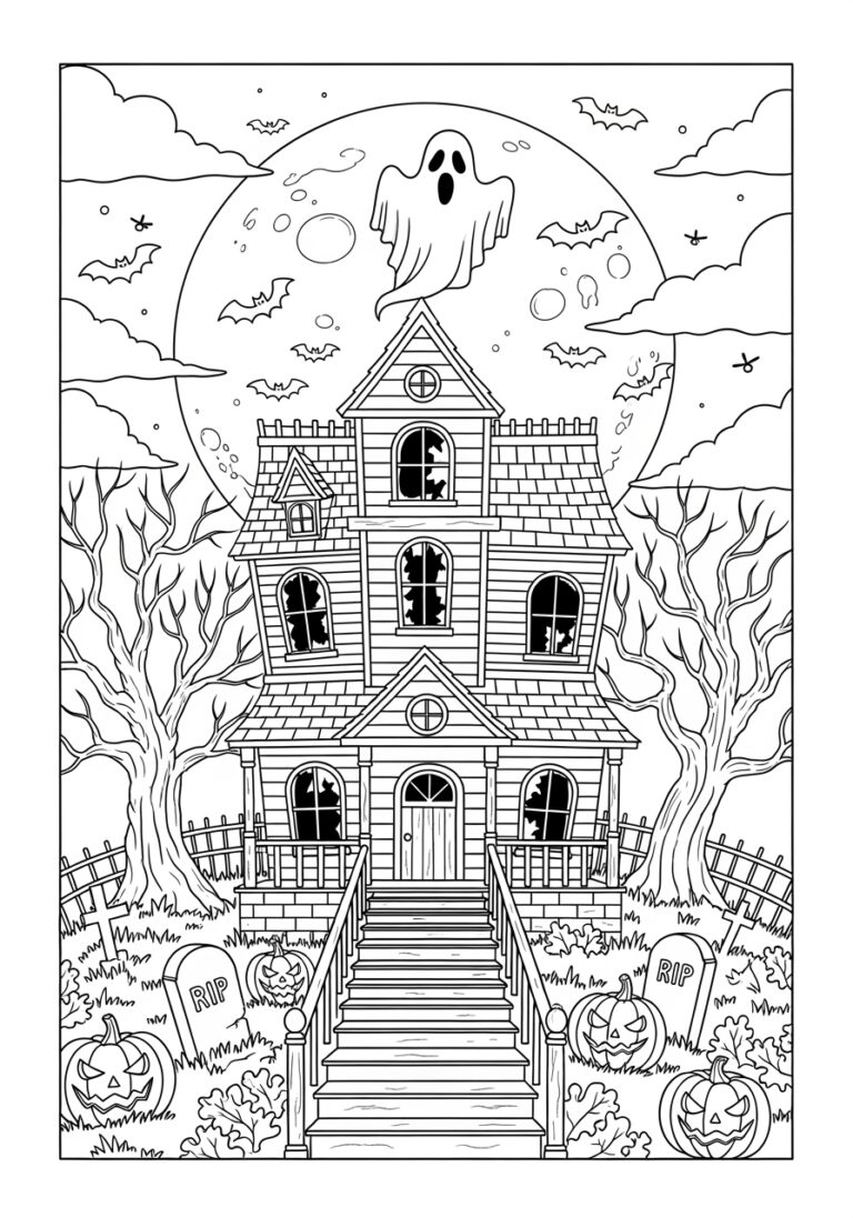 Spooky Haunted House Ghost Coloring Page Spooky Haunted House Ghost Coloring Page