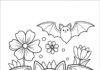 Spring Flowers Bat Coloring Page to Print and Color