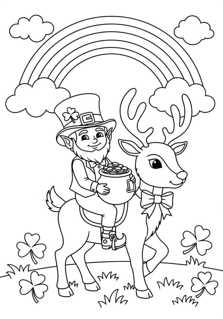 St. Patrick’s Day Leprechaun Reindeer Coloring Page