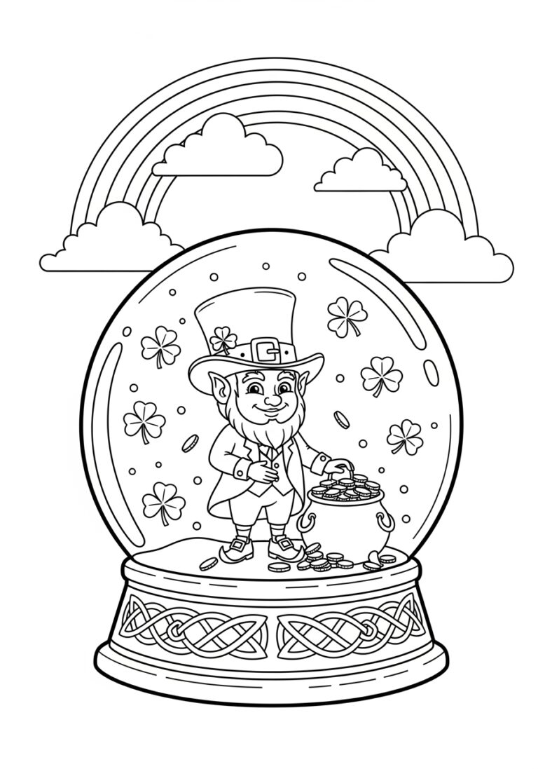 St. Patrick’s Leprechaun Snow Globe Coloring Page St. Patrick’s Leprechaun Snow Globe Coloring Page