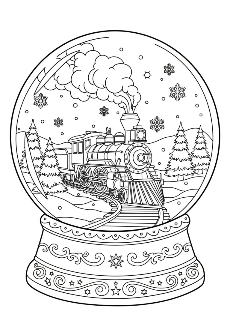 Steam Train Snow Globe Coloring Page