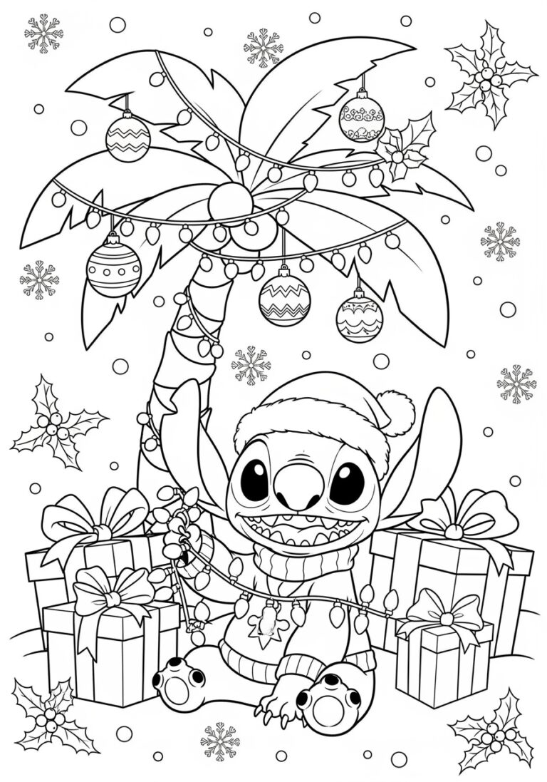 Stitch Disney Christmas Coloring Page