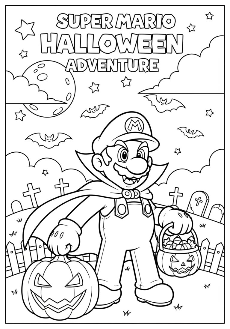 Super Mario Halloween Coloring Page to Print and Color Super Mario Halloween Coloring Page to Print and Color