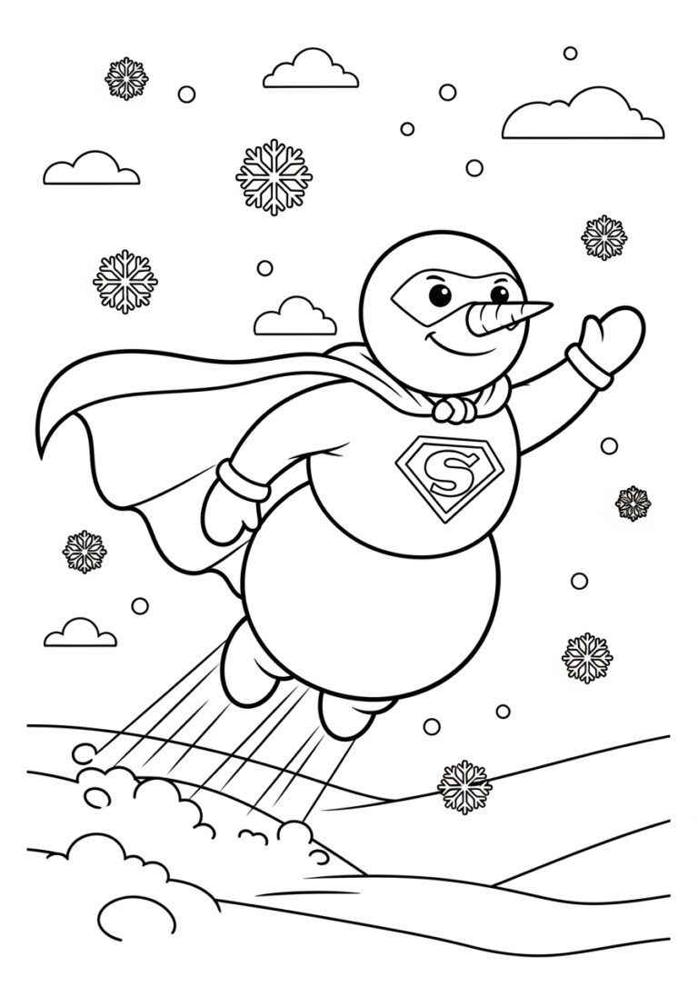 Superhero Snowman Coloring Page with Cape Superhero Snowman Coloring Page with Cape