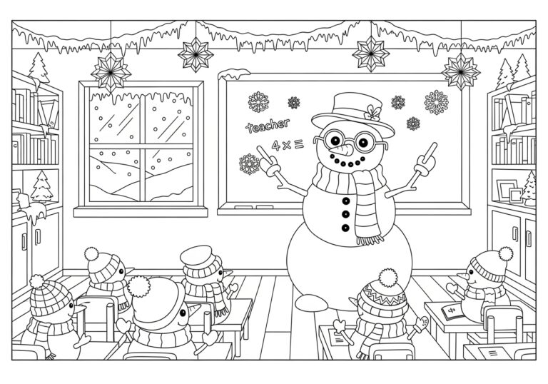 Teacher Snowman Coloring Page in Classroom Teacher Snowman Coloring Page in Classroom