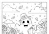 Thanksgiving Ghost with Turkey Coloring Page
