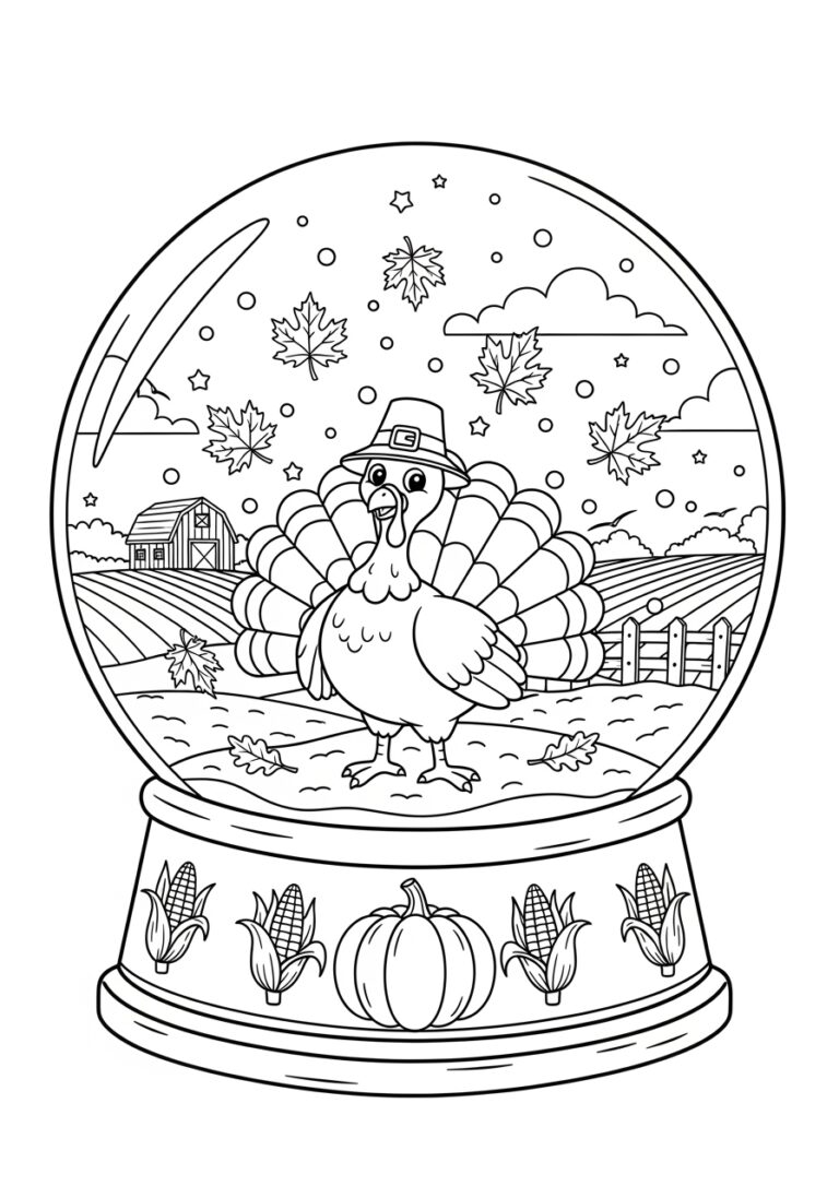 Thanksgiving Turkey Snow Globe Coloring Page Thanksgiving Turkey Snow Globe Coloring Page
