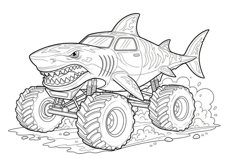 Tiger Shark Monster Truck Coloring Page