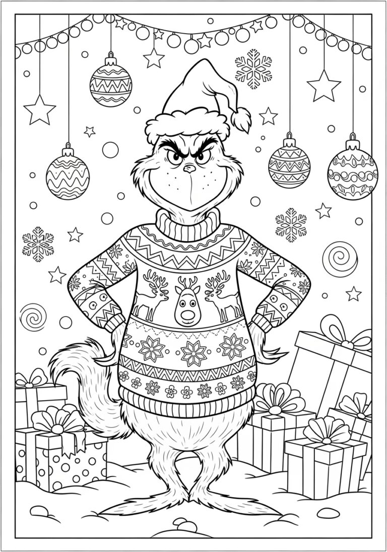 Ugly Sweater Grinch Coloring Page Ugly Sweater Grinch Coloring Page