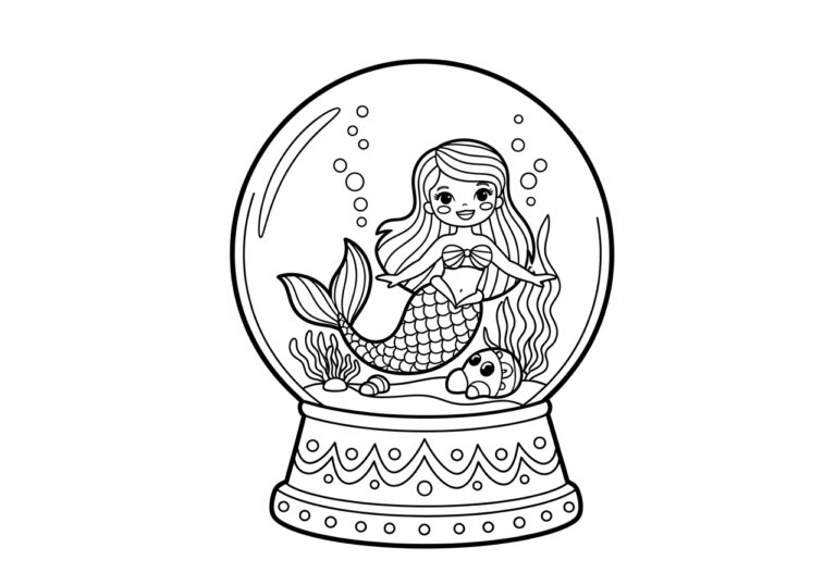Underwater Mermaid Snow Globe Coloring Page Underwater Mermaid Snow Globe Coloring Page